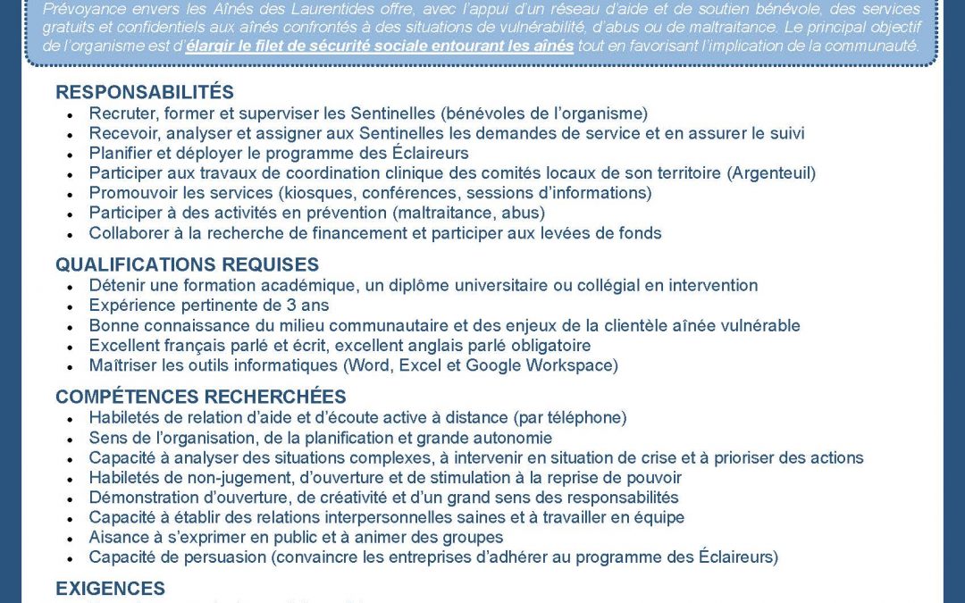 Offre d’emploi – Agent.e de développement (MRC d’Argenteuil)